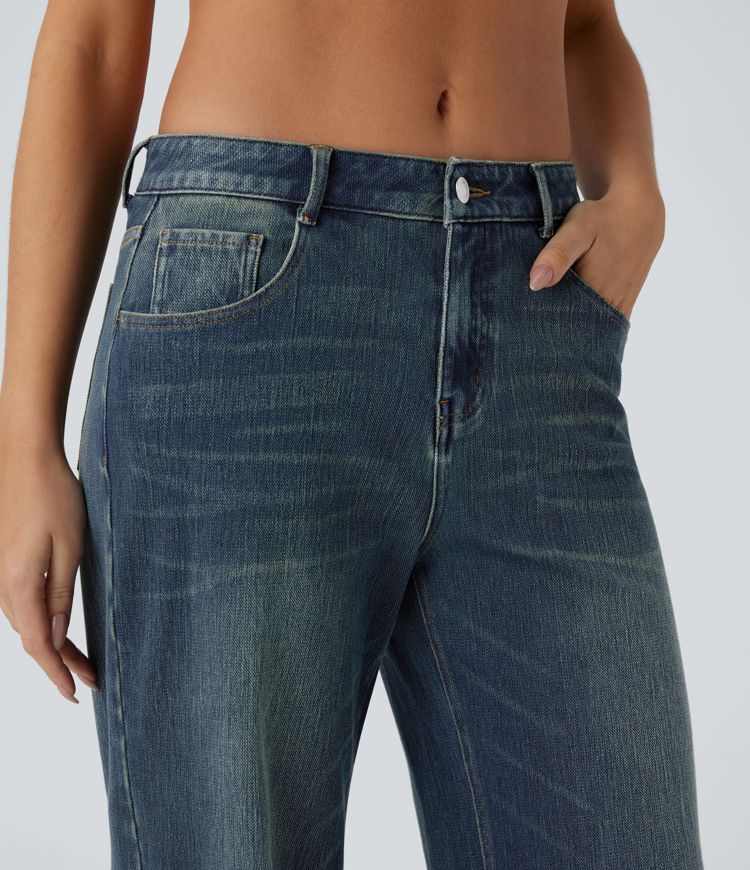 Halara Flex™ Low Rise Pockets Baggy Wide Leg Washed Casual Jeans