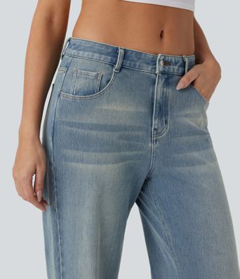 Halara Flex™ Low Rise Pockets Baggy Wide Leg Washed Casual Jeans