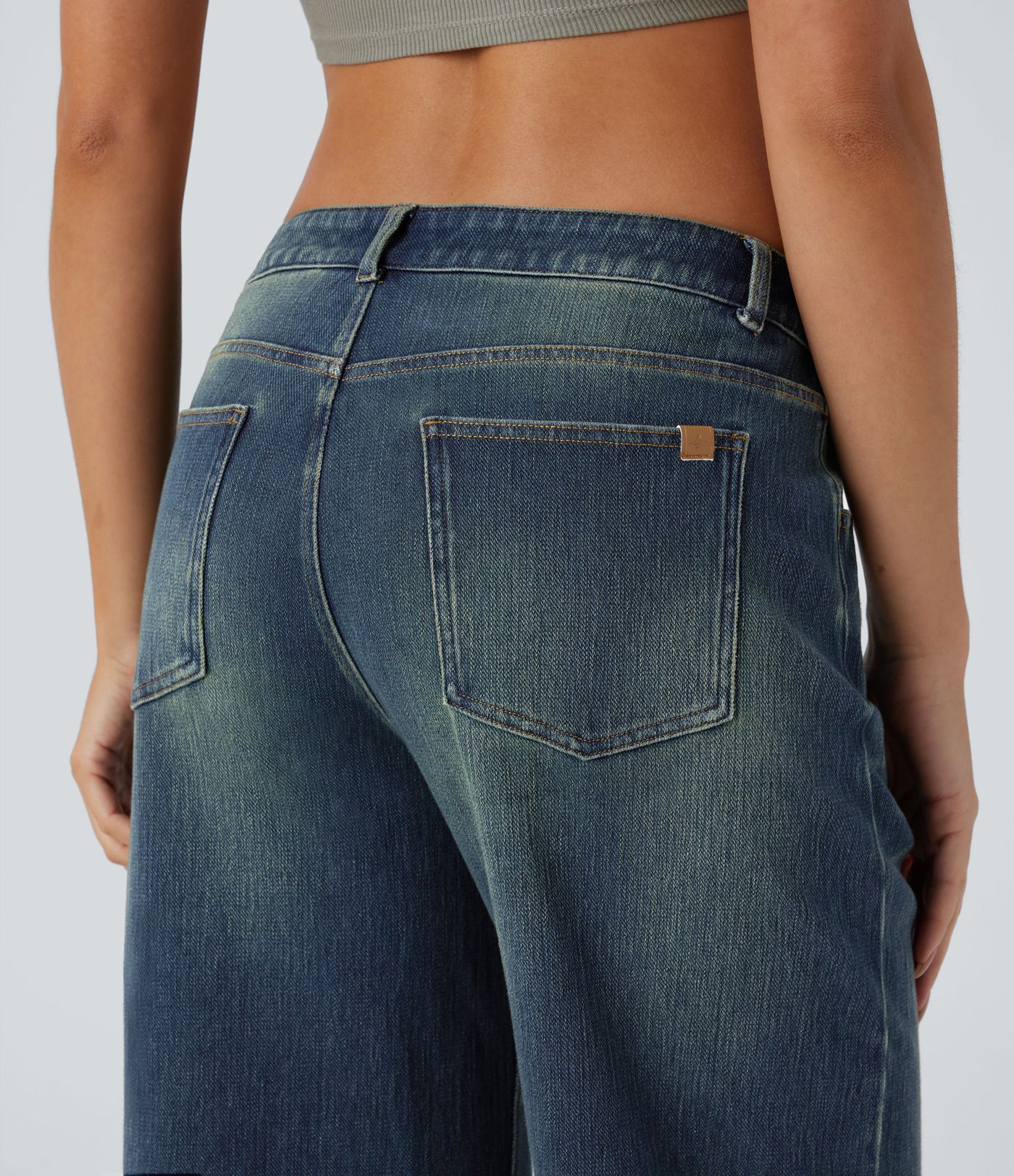 Halara Flex™ Low Rise Pockets Baggy Wide Leg Washed Casual Jeans