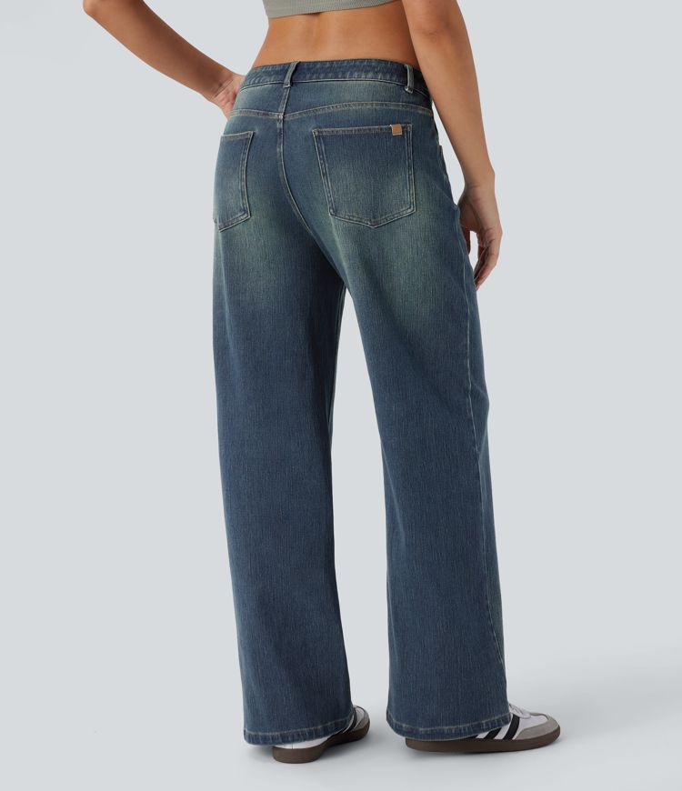 Jeans Baggy Halara Flex™ Denim elástico lavado múltiple bolsillo pierna ancha tiro bajo