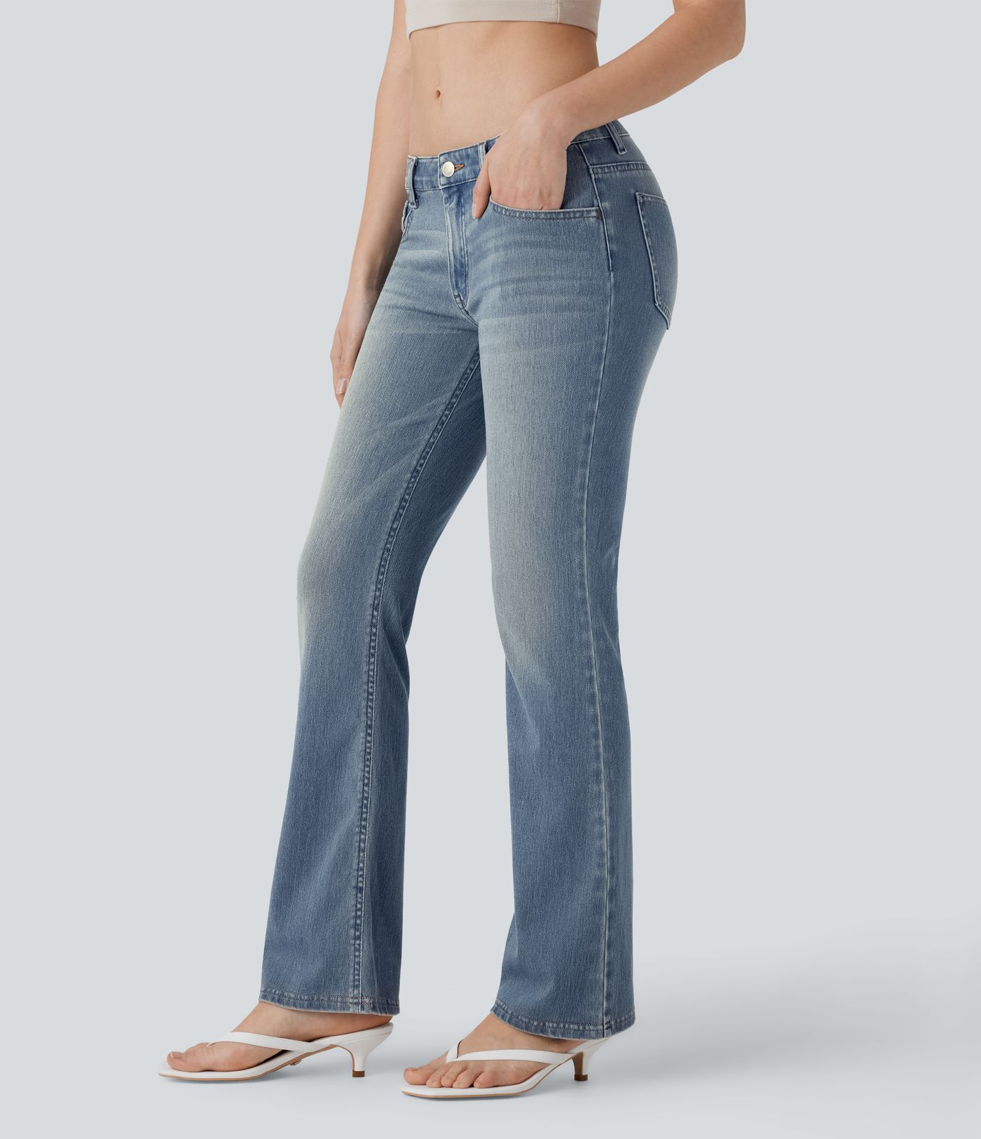 Halara Flex™ Low Rise Pockets Washed Casual Bootcut Jeans