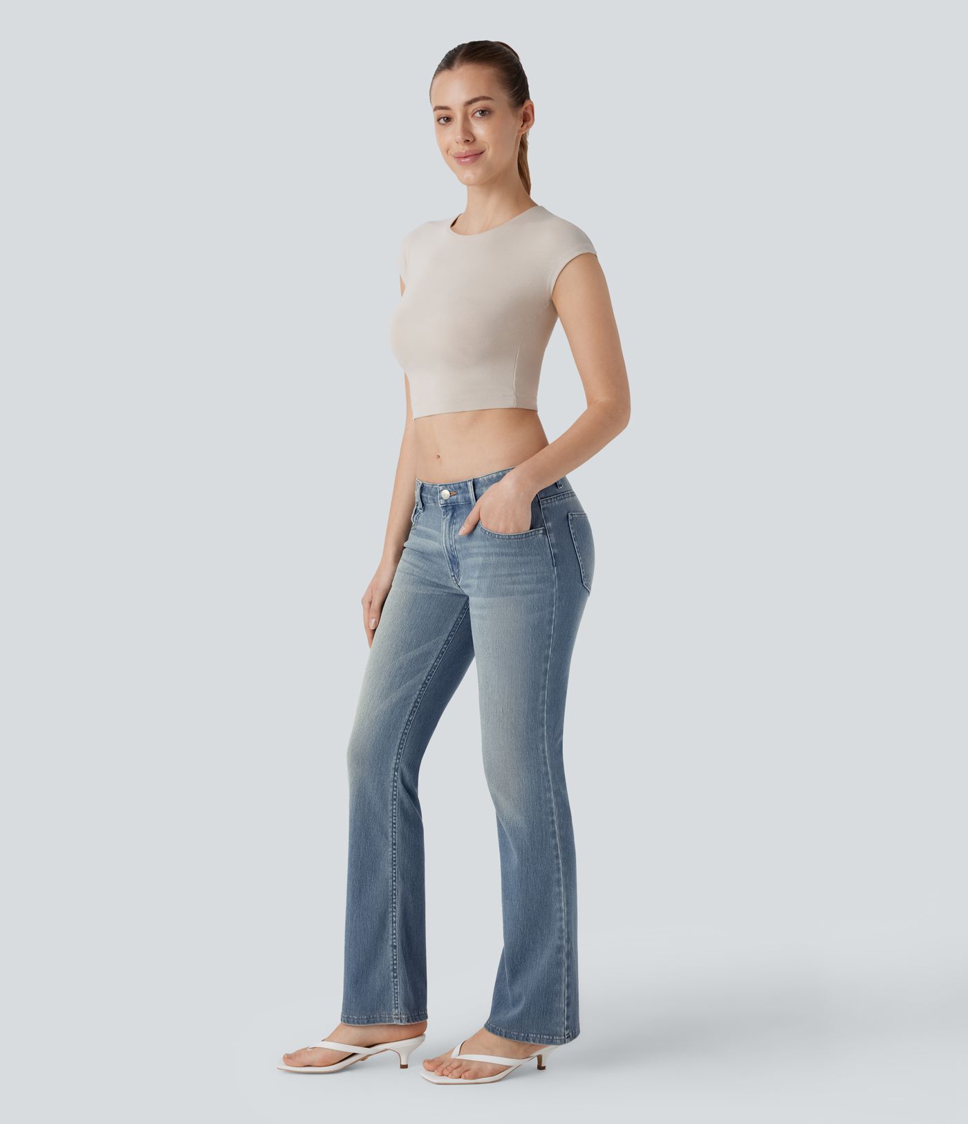 Halara Flex™ Low Rise Pockets Washed Casual Bootcut Jeans
