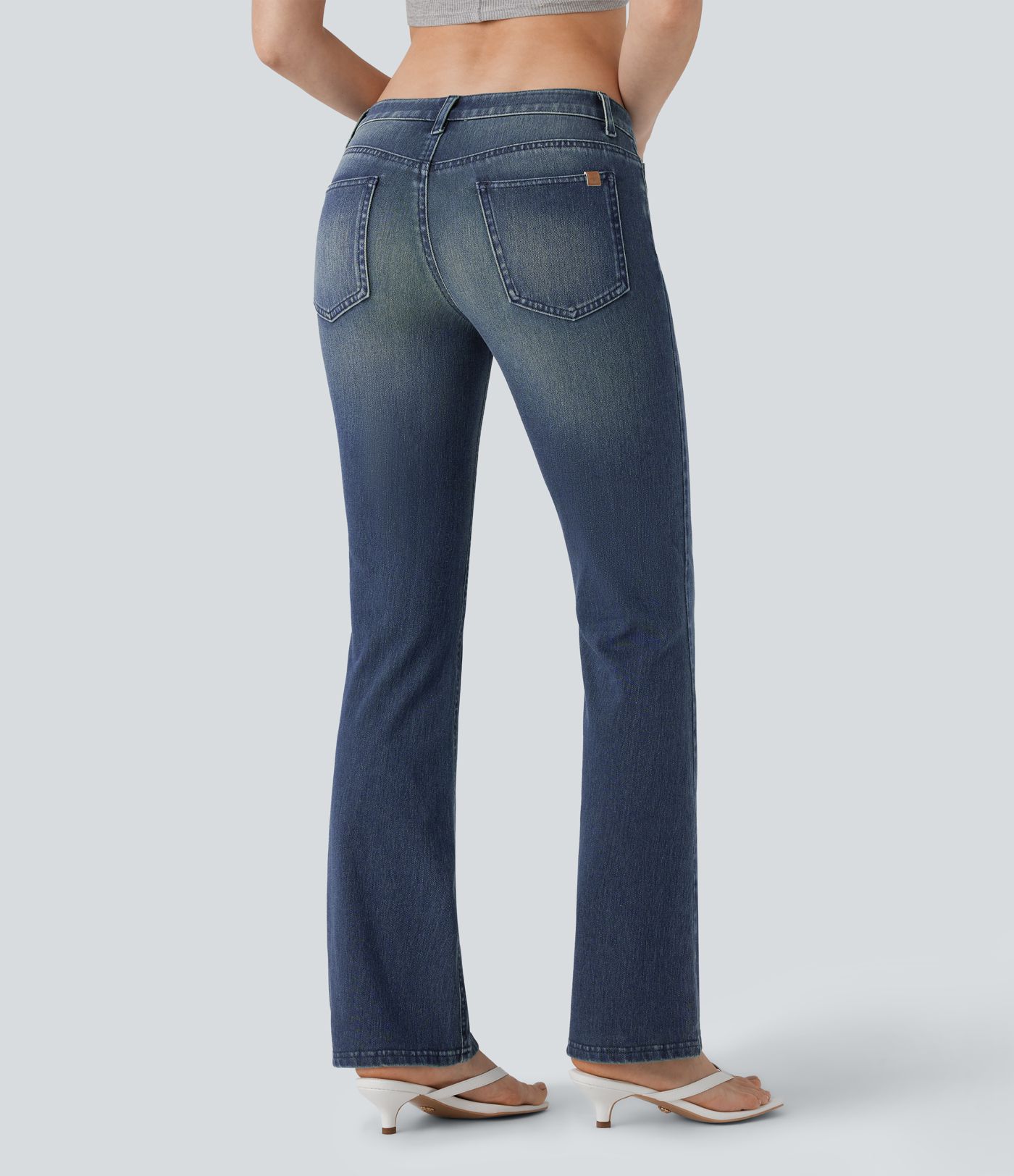 Jeans Halara Flex™ Denim tiro bajo múltiple bolsillo lavado elástico corte acampanado