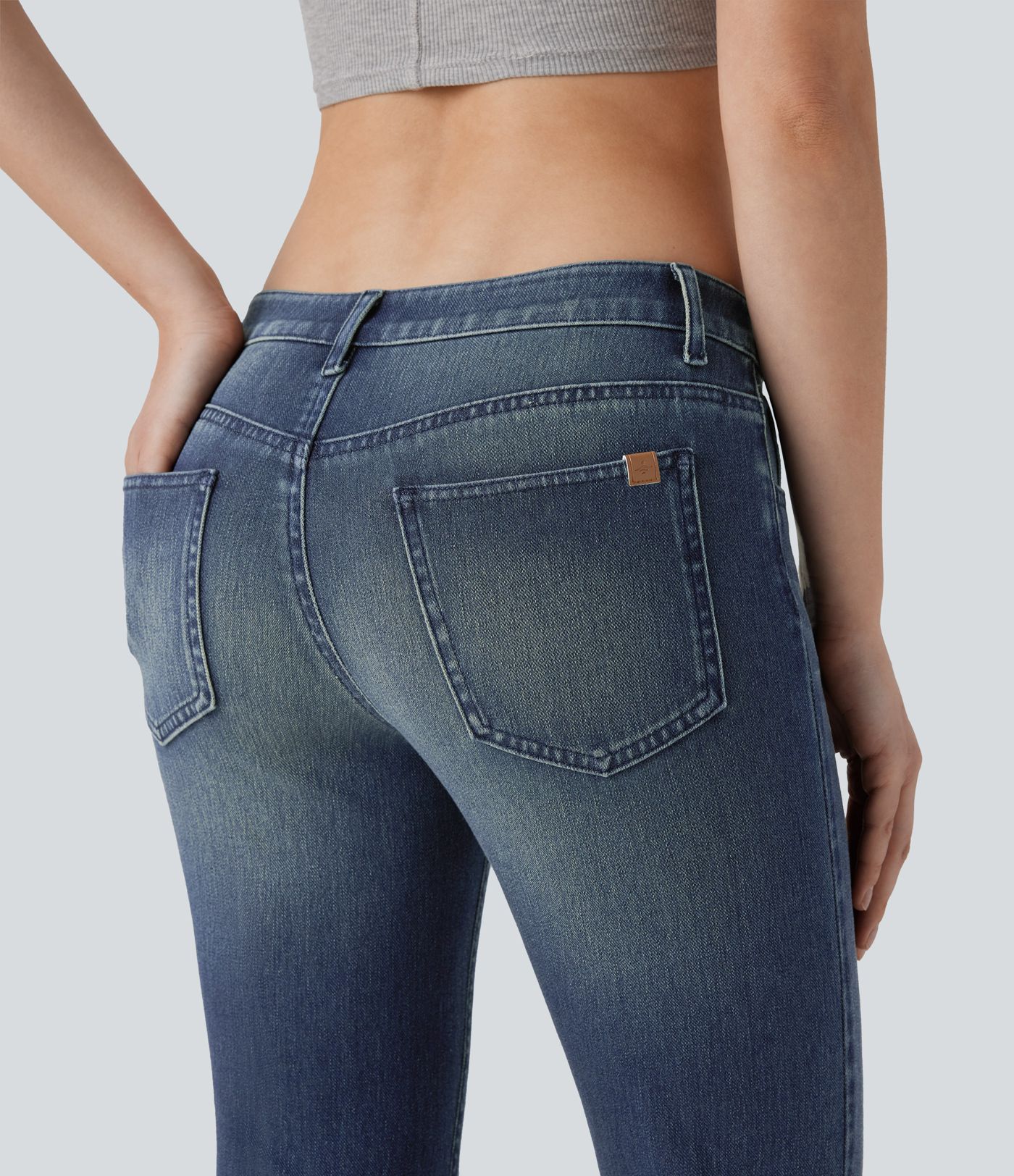 Jeans Halara Flex™ Denim tiro bajo múltiple bolsillo lavado elástico corte acampanado