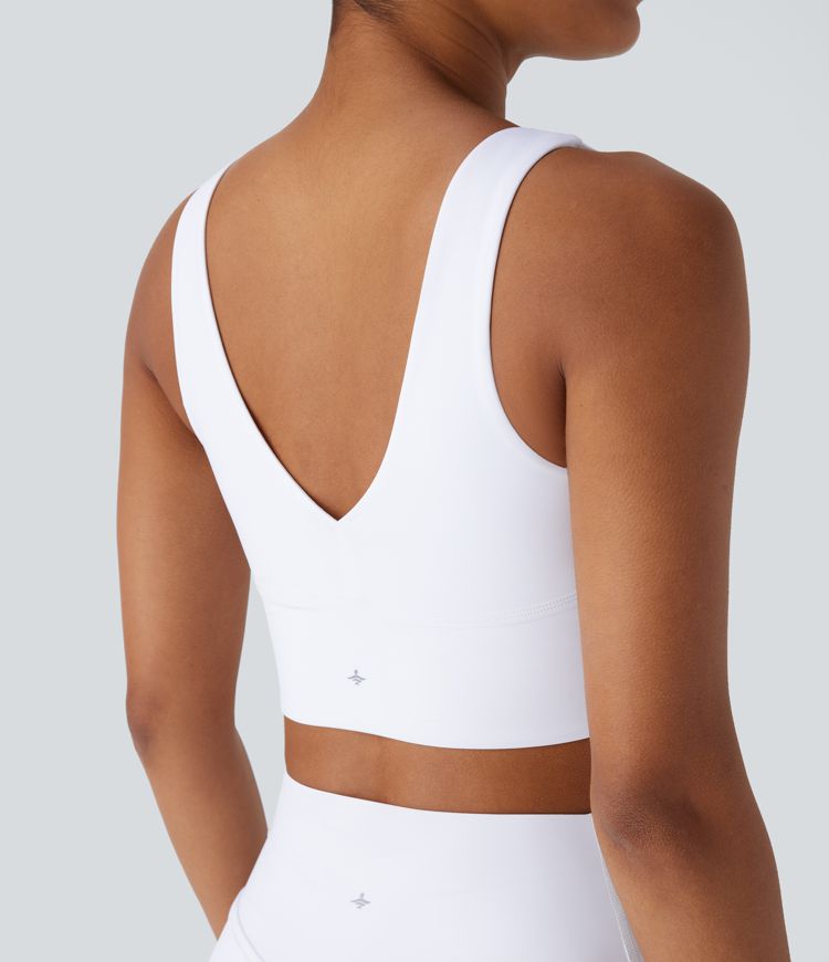 Sujetador deportivo secado rápido cuello V bajo soporte corte torcido sin espalda tacto fresco