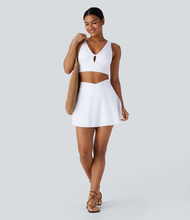 Sujetador deportivo secado rápido cuello V bajo soporte corte torcido sin espalda tacto fresco