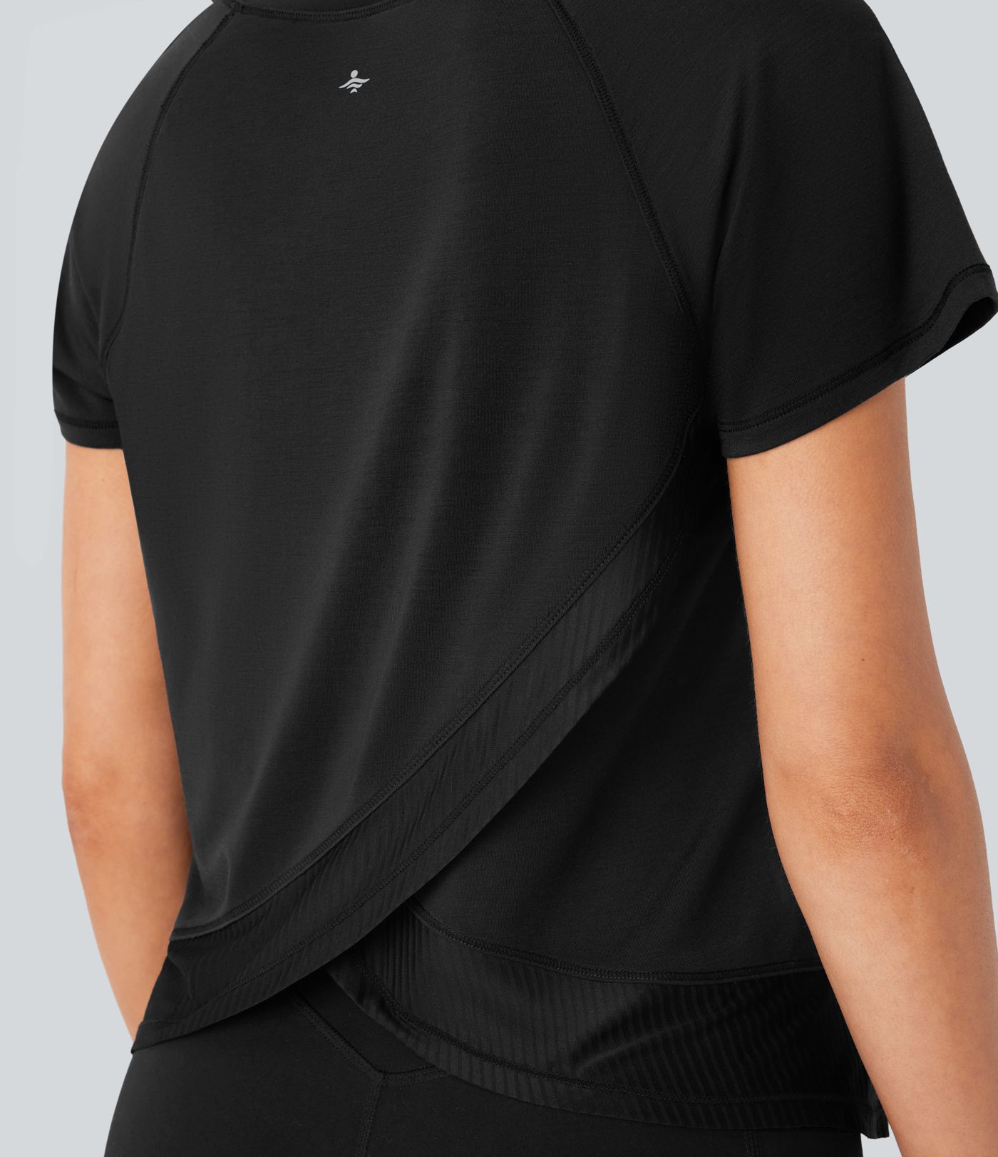 Raglan Sleeve Crossover Hem Quick Dry Running Sports Top