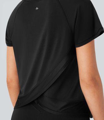 Raglan Sleeve Crossover Hem Quick Dry Running Sports Top