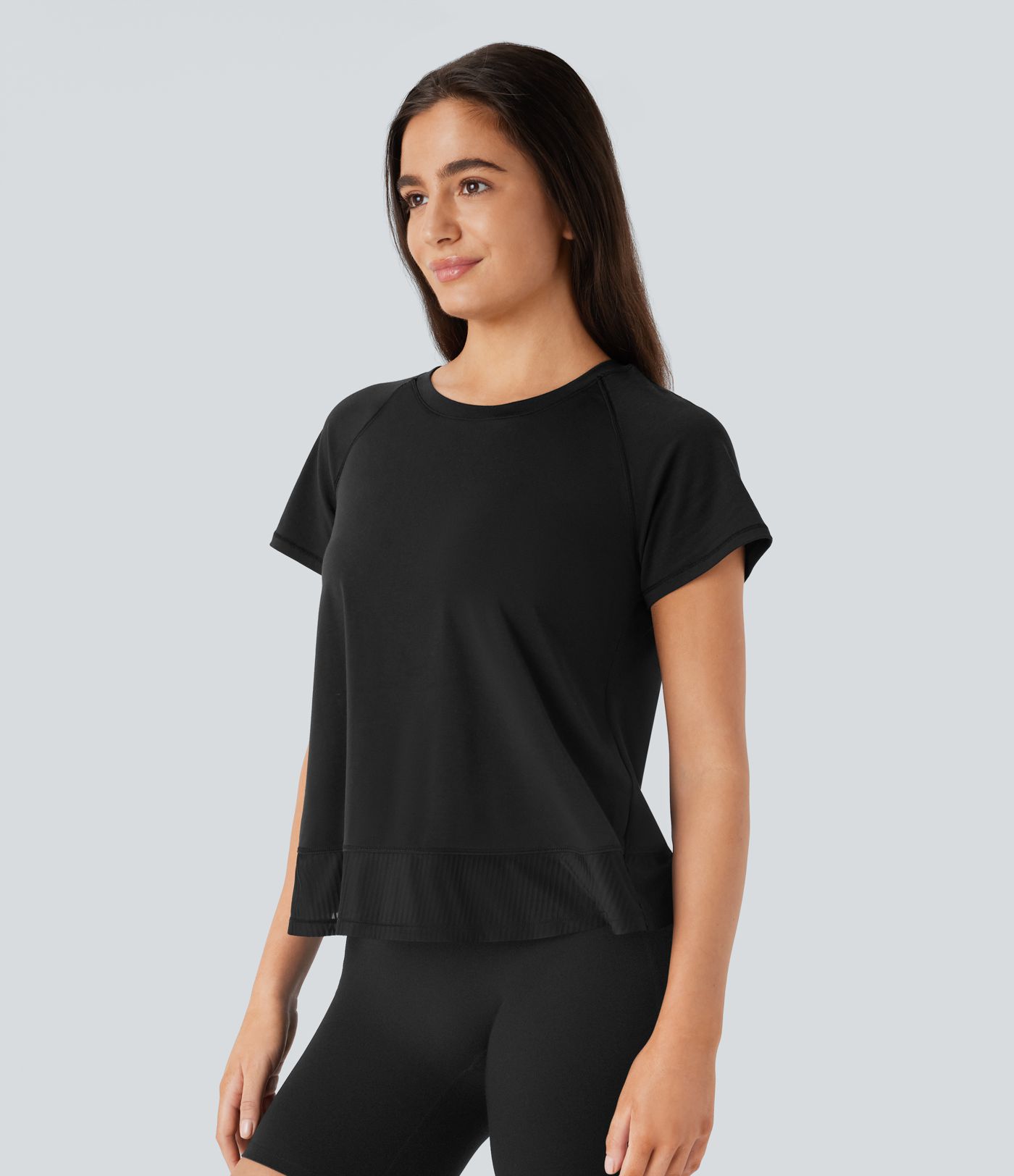 Raglan Sleeve Crossover Hem Quick Dry Running Sports Top