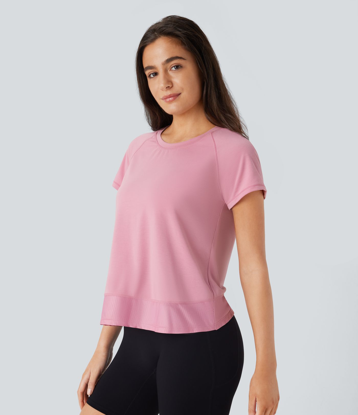 Raglan Sleeve Crossover Hem Quick Dry Running Sports Top