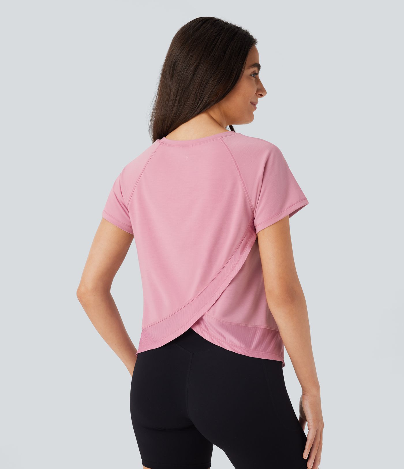 Raglan Sleeve Crossover Hem Quick Dry Running Sports Top