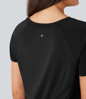 Raglan Sleeve Crossover Hem Quick Dry Running Sports Top