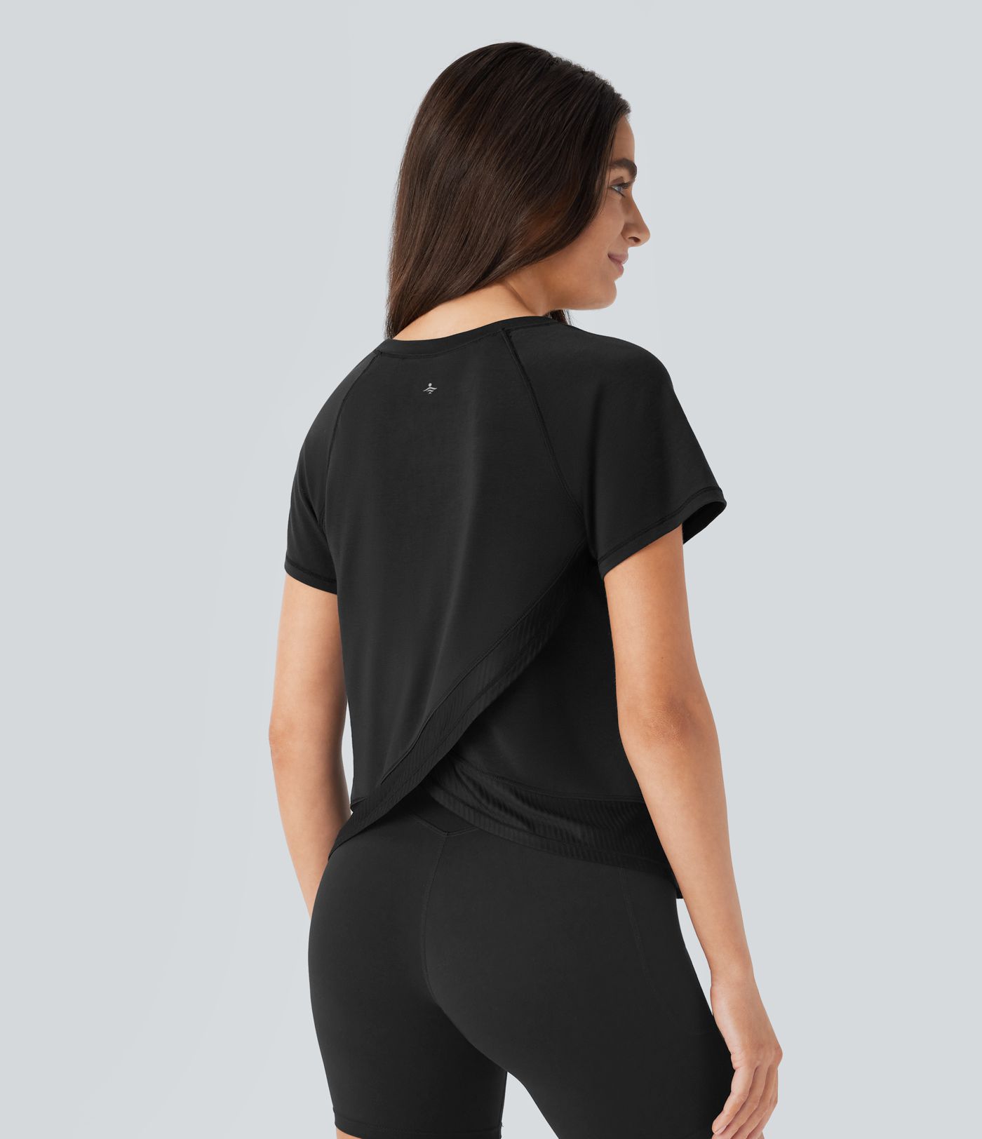 Raglan Sleeve Crossover Hem Quick Dry Running Sports Top