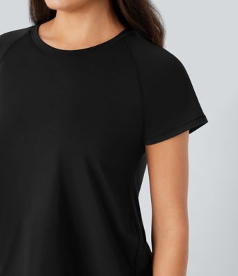 Raglan Sleeve Crossover Hem Quick Dry Running Sports Top