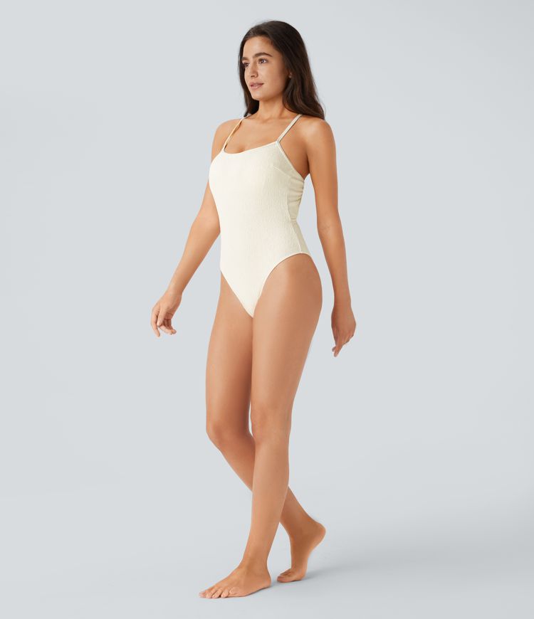 Maillot de bain une pièce texturé à bretelles croisées et laçage