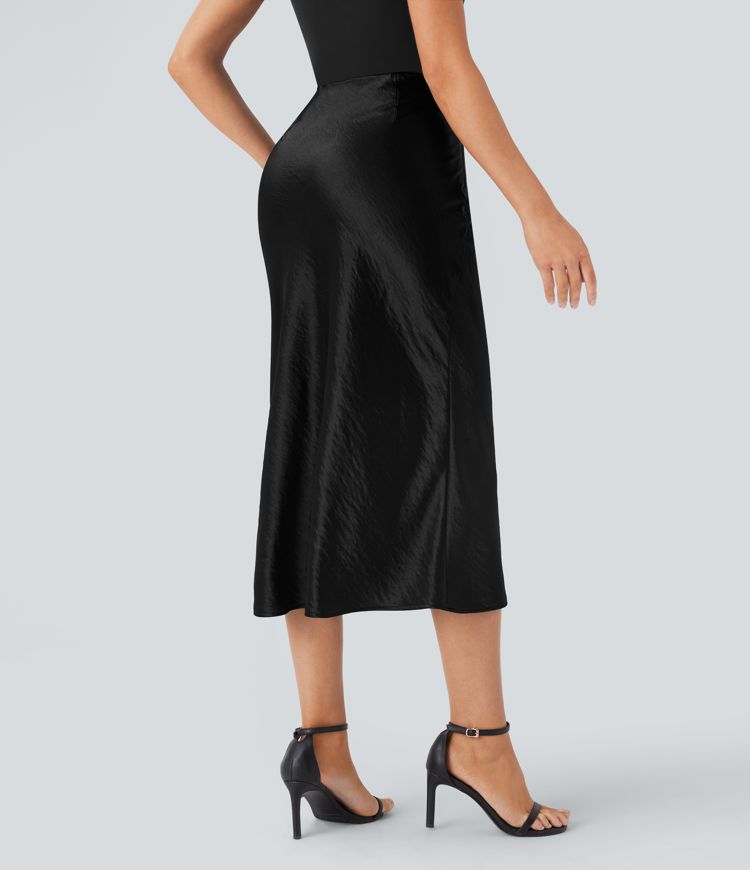 High Waisted Invisible Zipper Satin Midi Work Mermaid Skirt
