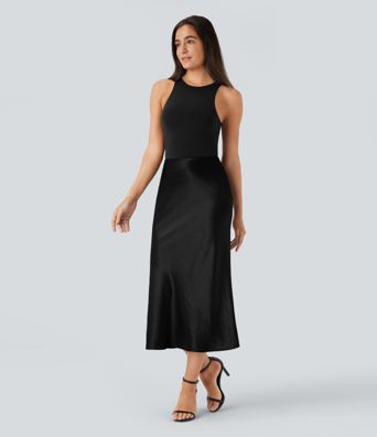 High Waisted Satin Midi Work Mermaid Skirt