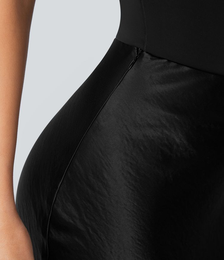 High Waisted Invisible Zipper Satin Midi Work Mermaid Skirt