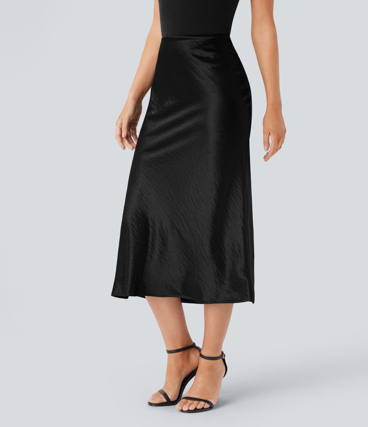 High Waisted Invisible Zipper Satin Midi Work Mermaid Skirt
