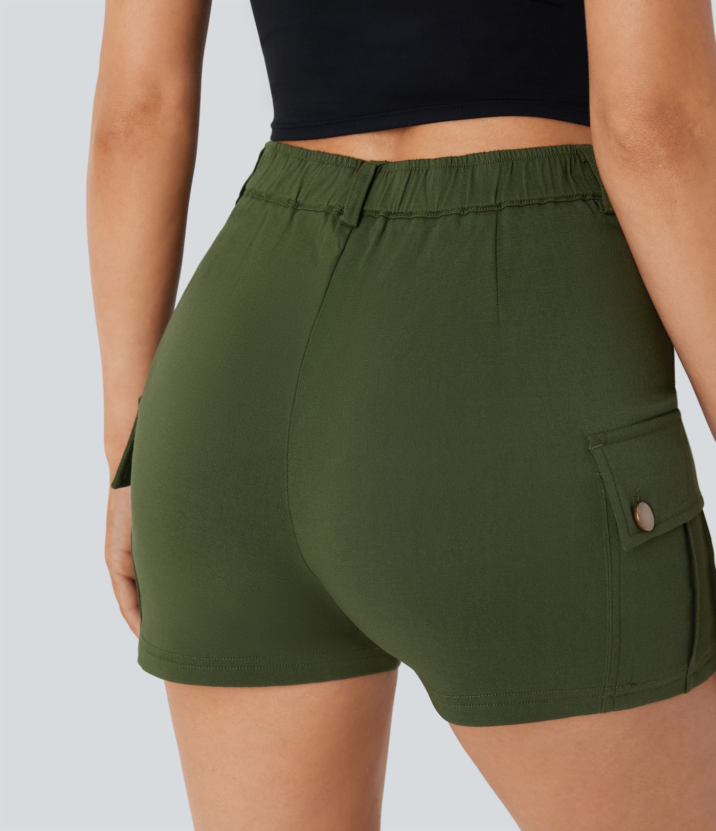 High Waisted Zipper Side Flap Pocket Casual Cargo Shorts