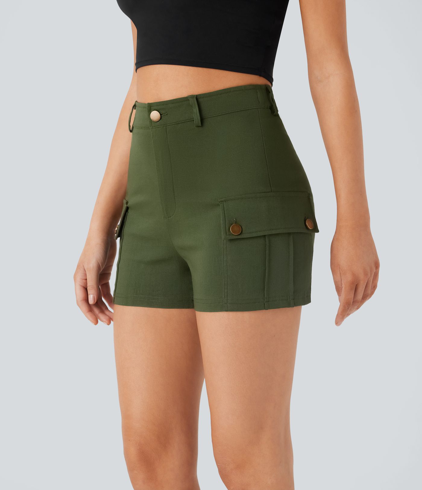 High Waisted Zipper Side Flap Pocket Casual Cargo Shorts