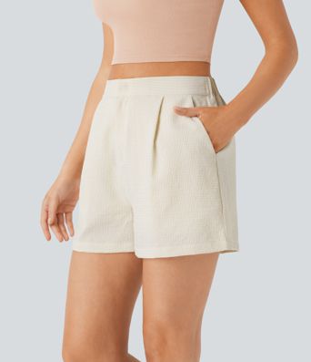 Pantalón corto tiro alto cremallera bolsillo lateral raya 7.5cm