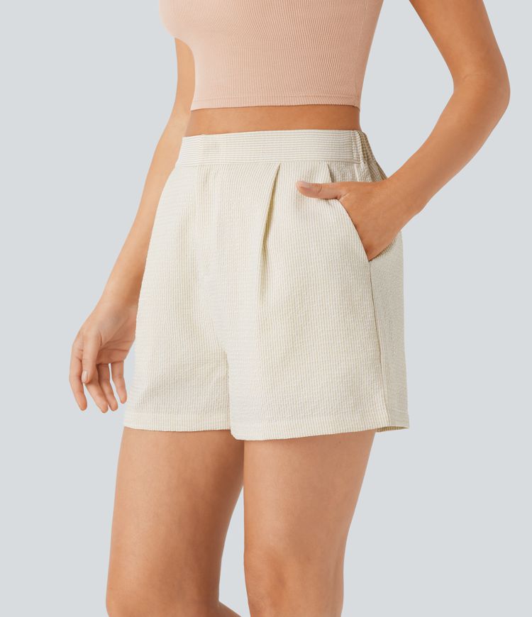 Pantalón corto tiro alto cremallera bolsillo lateral raya 7.5cm