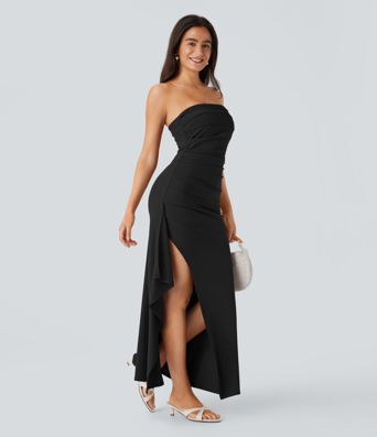 Tube Ruched Ruffle 2-in-1 Maxi Dress