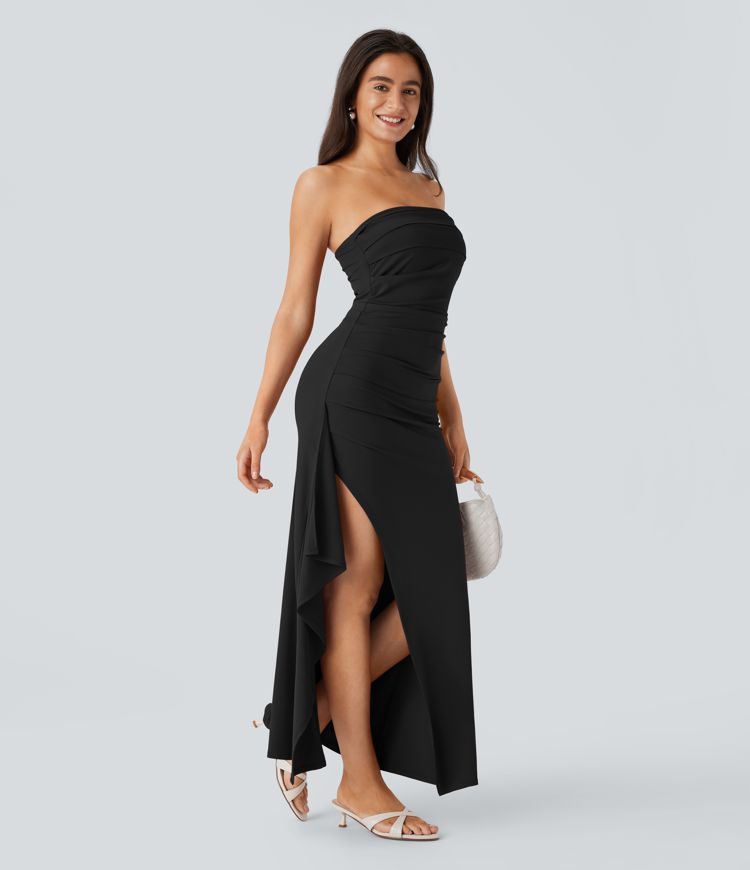 Tube Ruched Ruffle 2-in-1 Maxi Dress