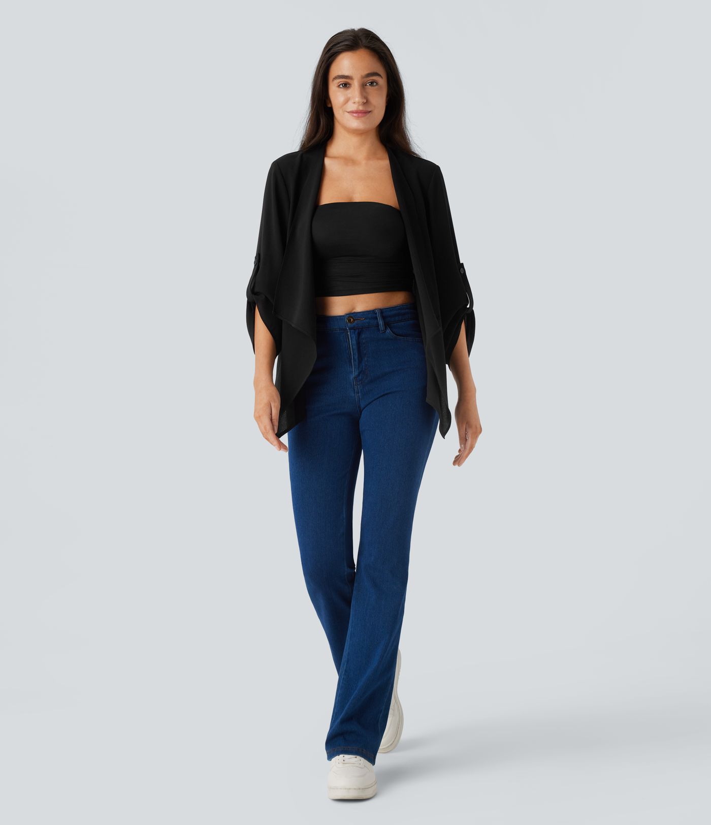 Brīvā laika jaka ar uzritināmu piedurknēm ūdenskrituma stilā