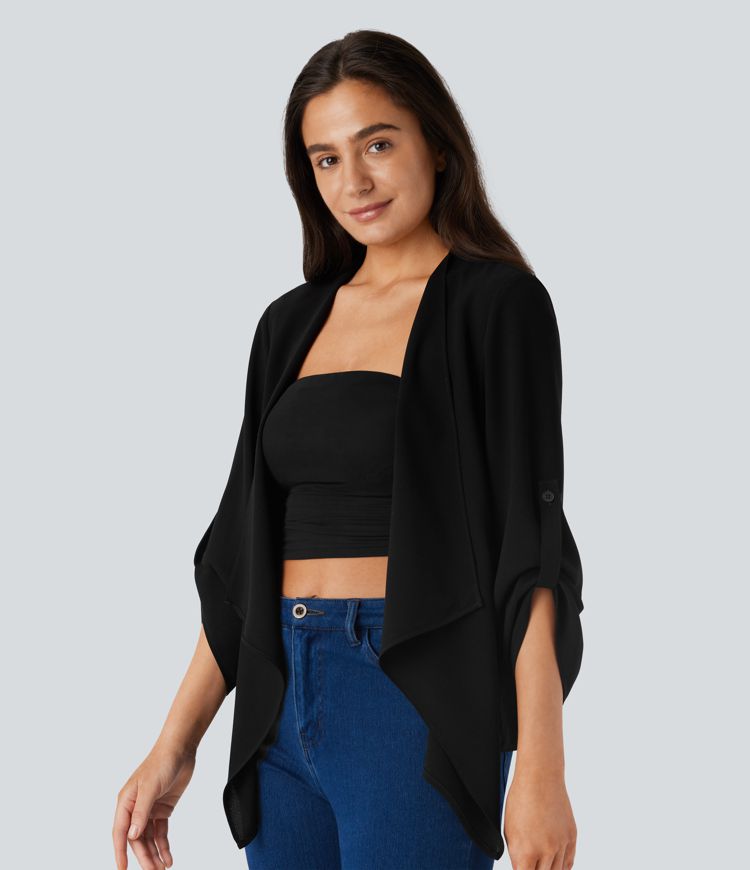 Veste décontractée à manches retroussées et coupe cascade