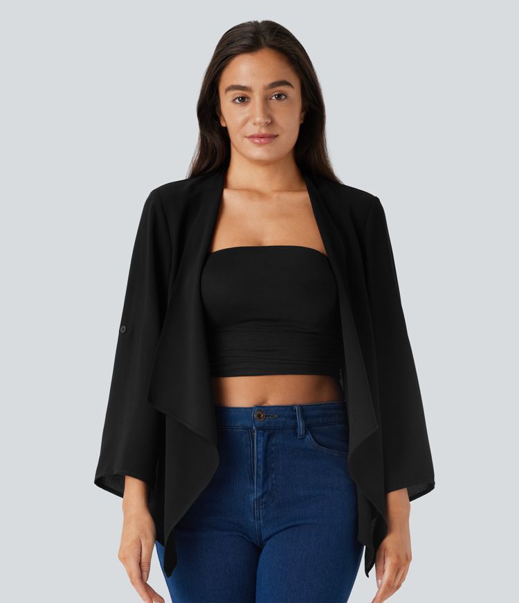 Veste décontractée à manches retroussées et coupe cascade