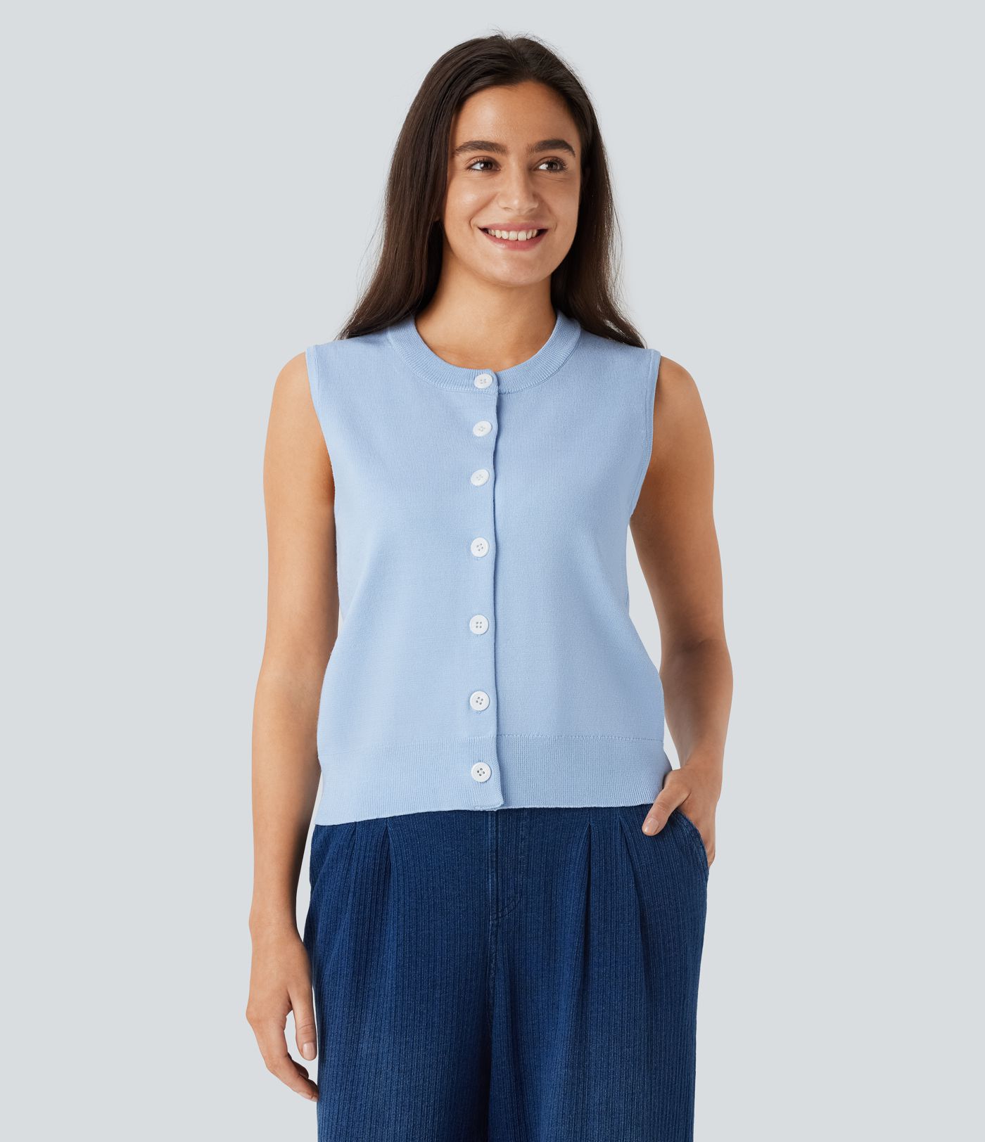 Round Neck Front Casual Sweater Vest