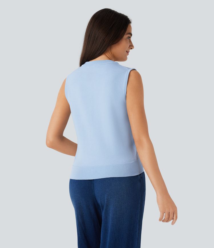 Round Neck Front Casual Sweater Waistcoat