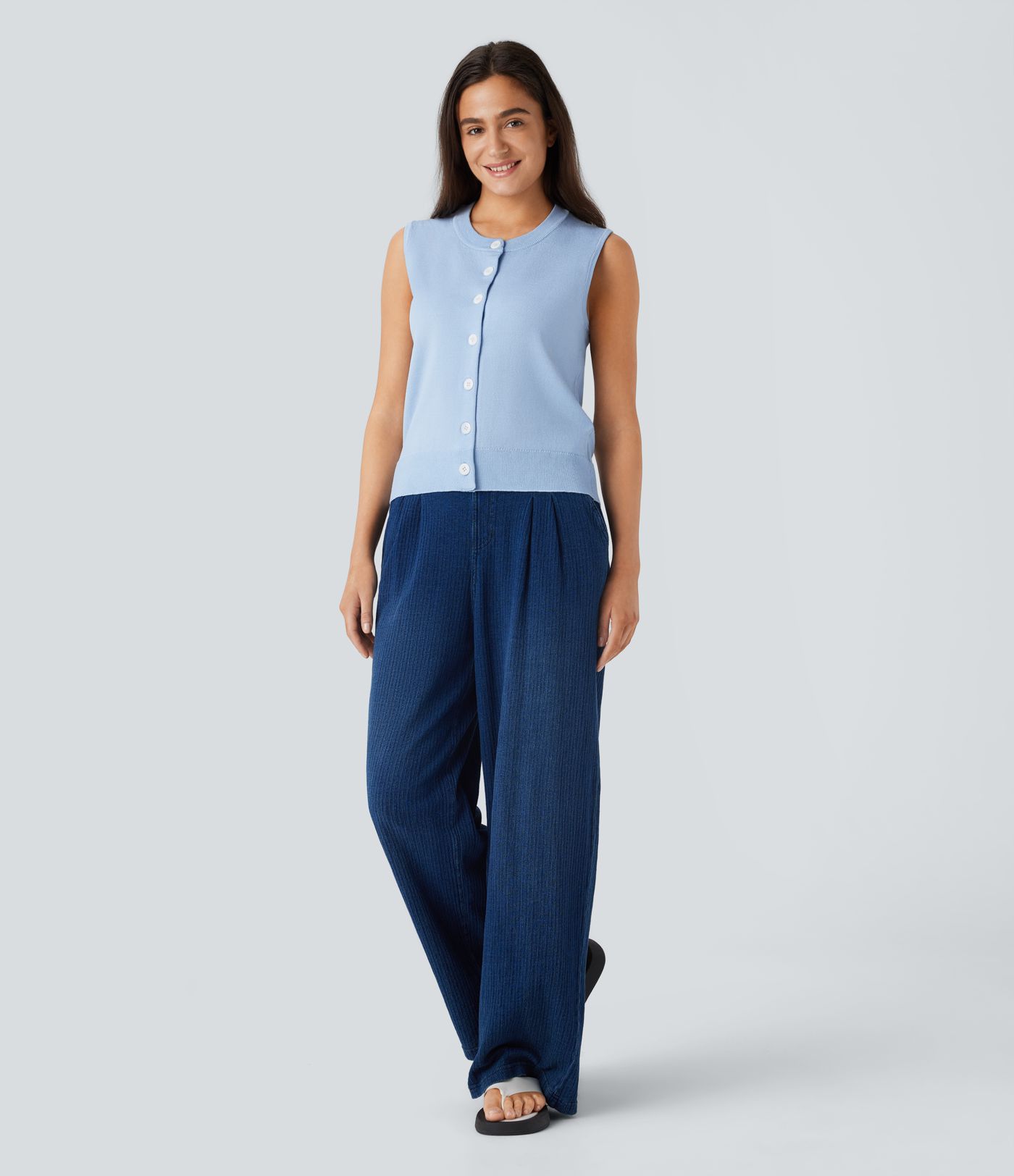 Round Neck Front Casual Sweater Vest