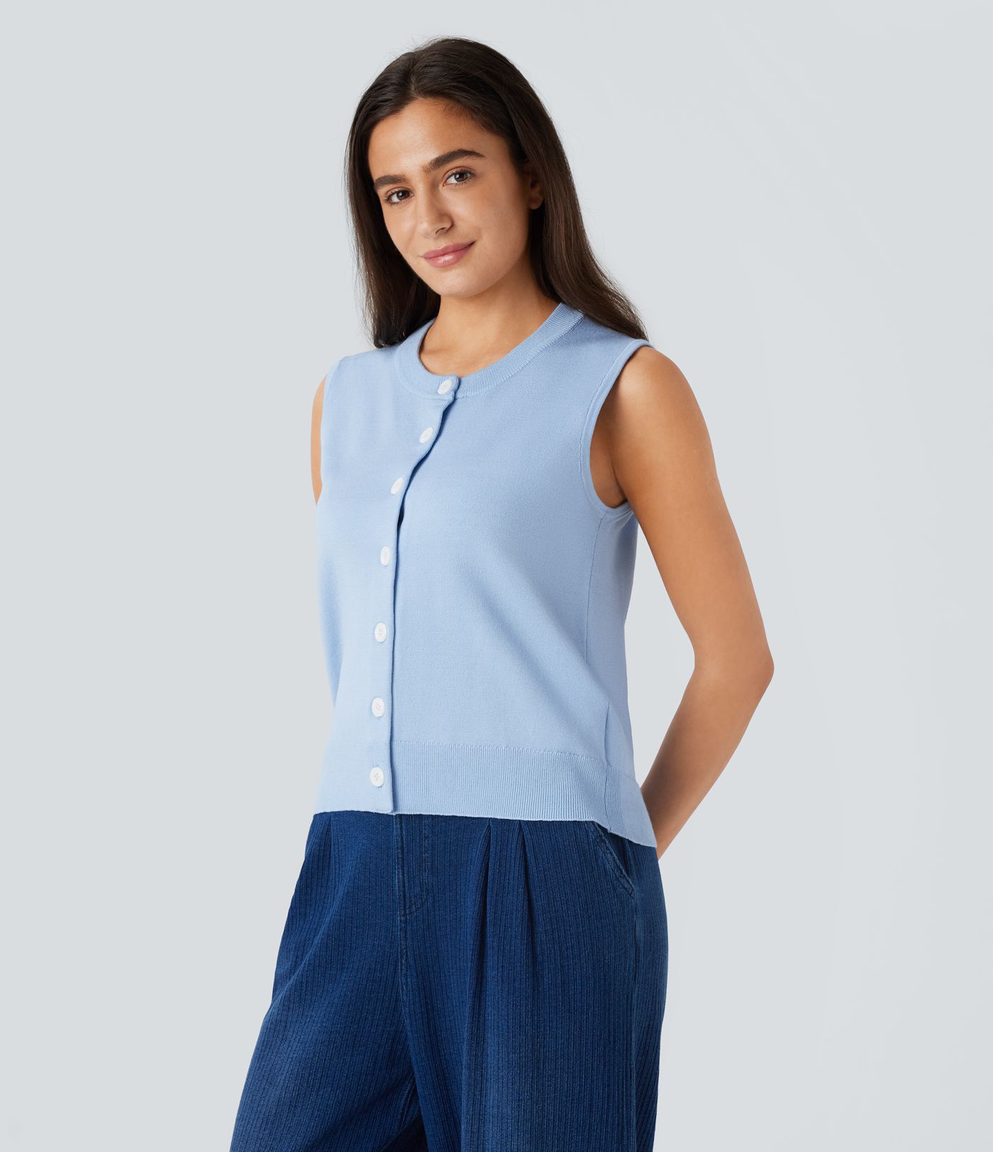 Round Neck Front Casual Sweater Vest