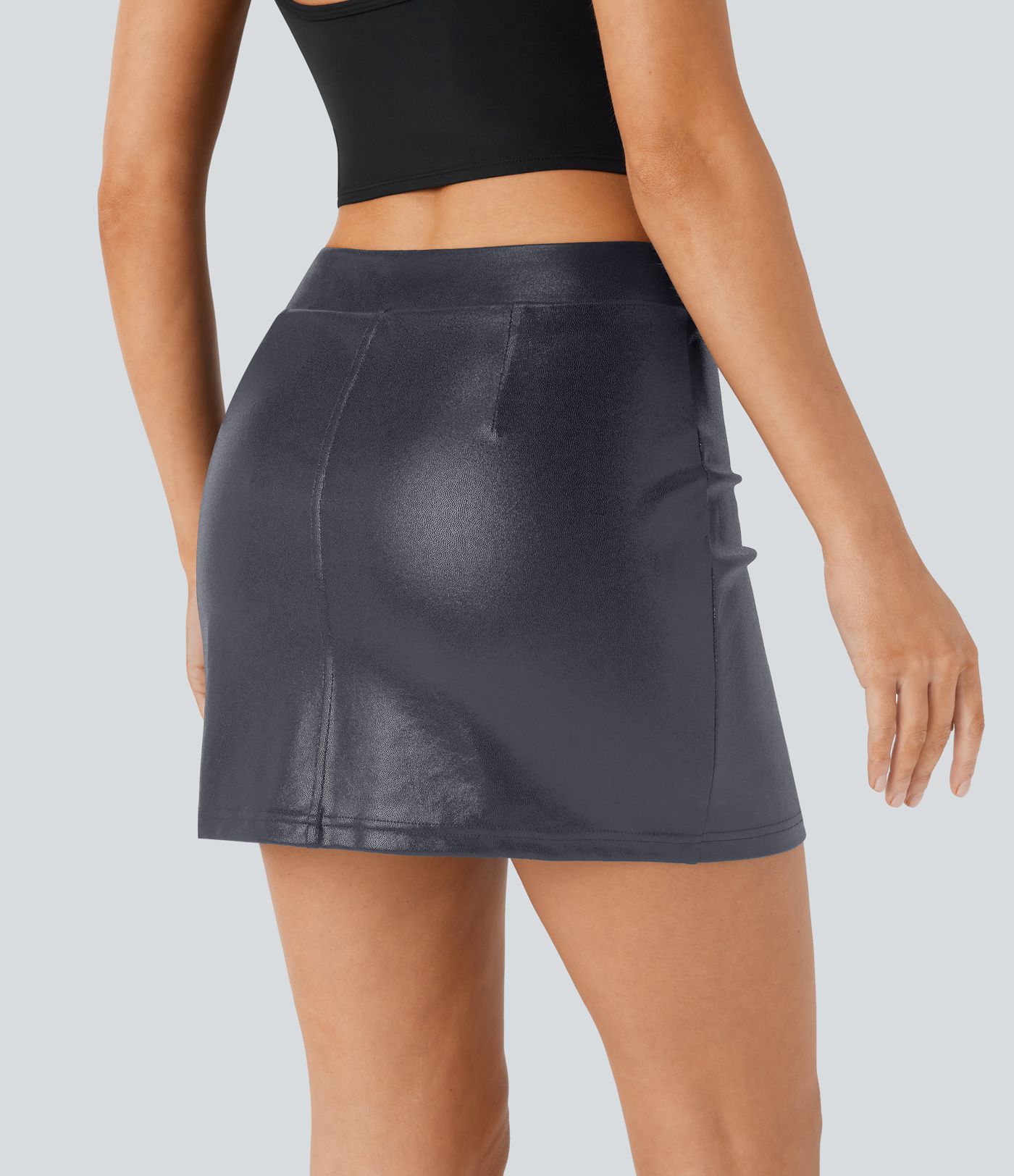 Mini-jupe de soirée 2-en-1 Softlyzero™ en tissu enduit à taille haute, fermeture éclair, imprimé métallisé et coupe moulante extensible