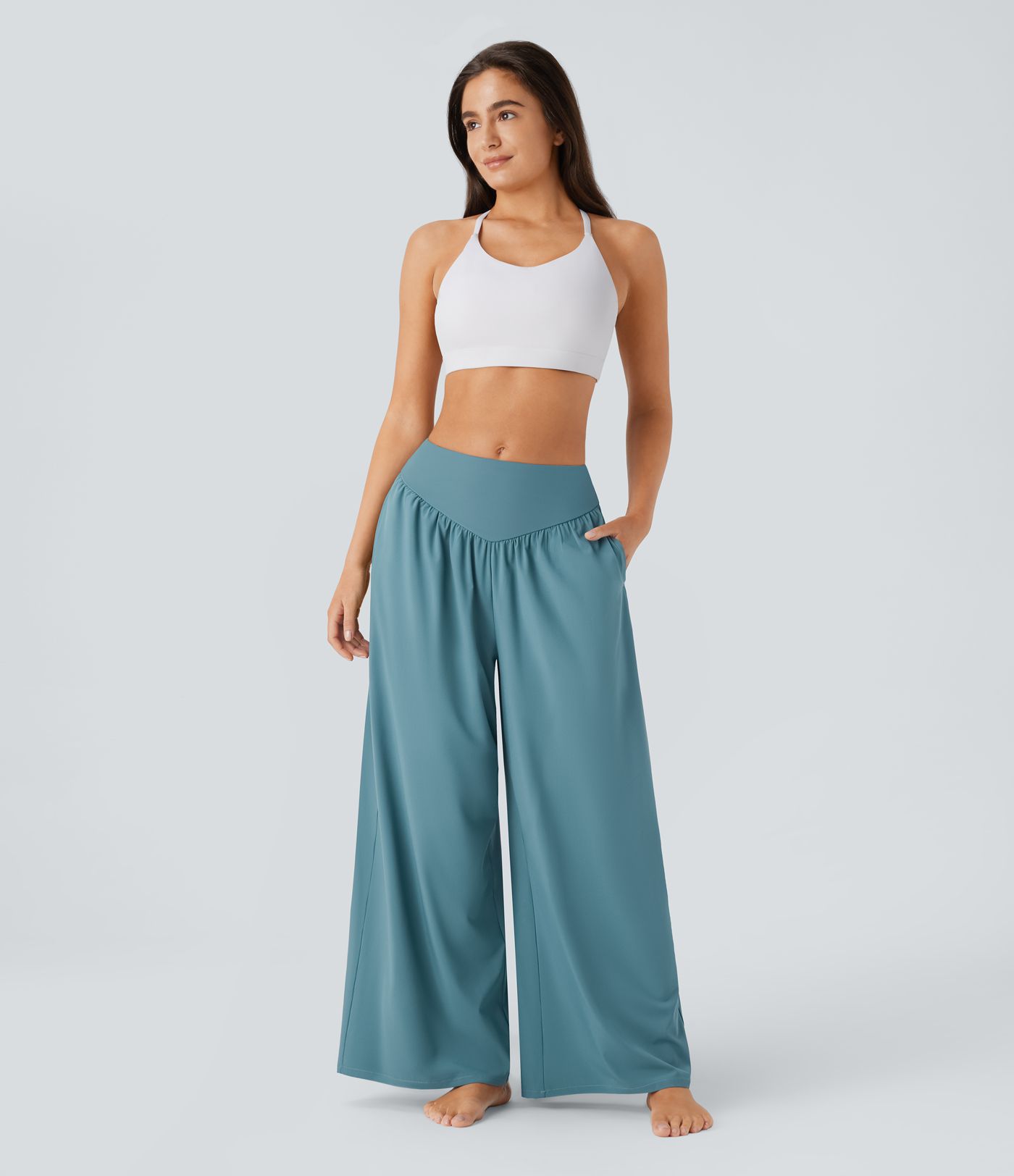 Breezeful™ Yogahose mit hohem Bund, Seitentaschen und weitem Bein - schnelltrocknend