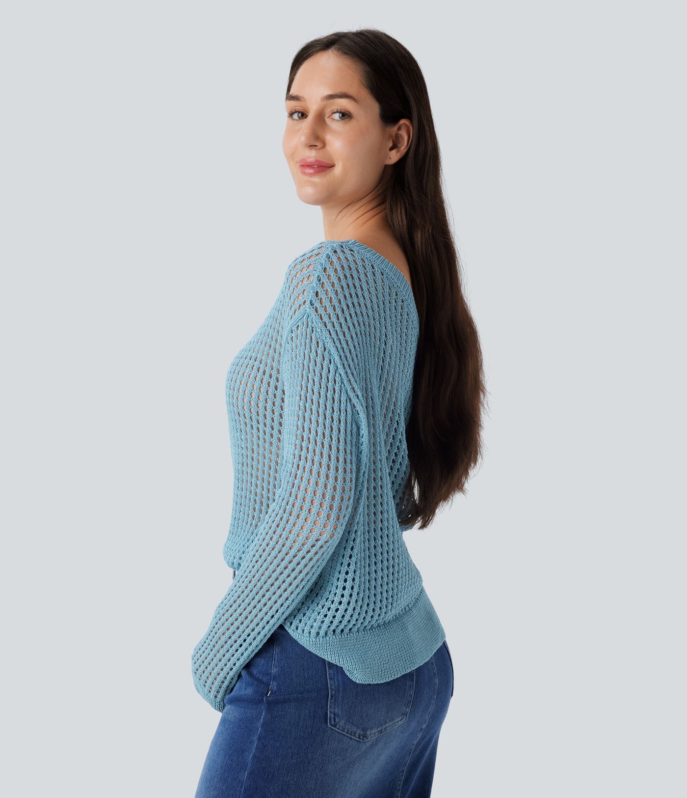 Lässiger, einschultriger Pullover mit langen Ärmeln