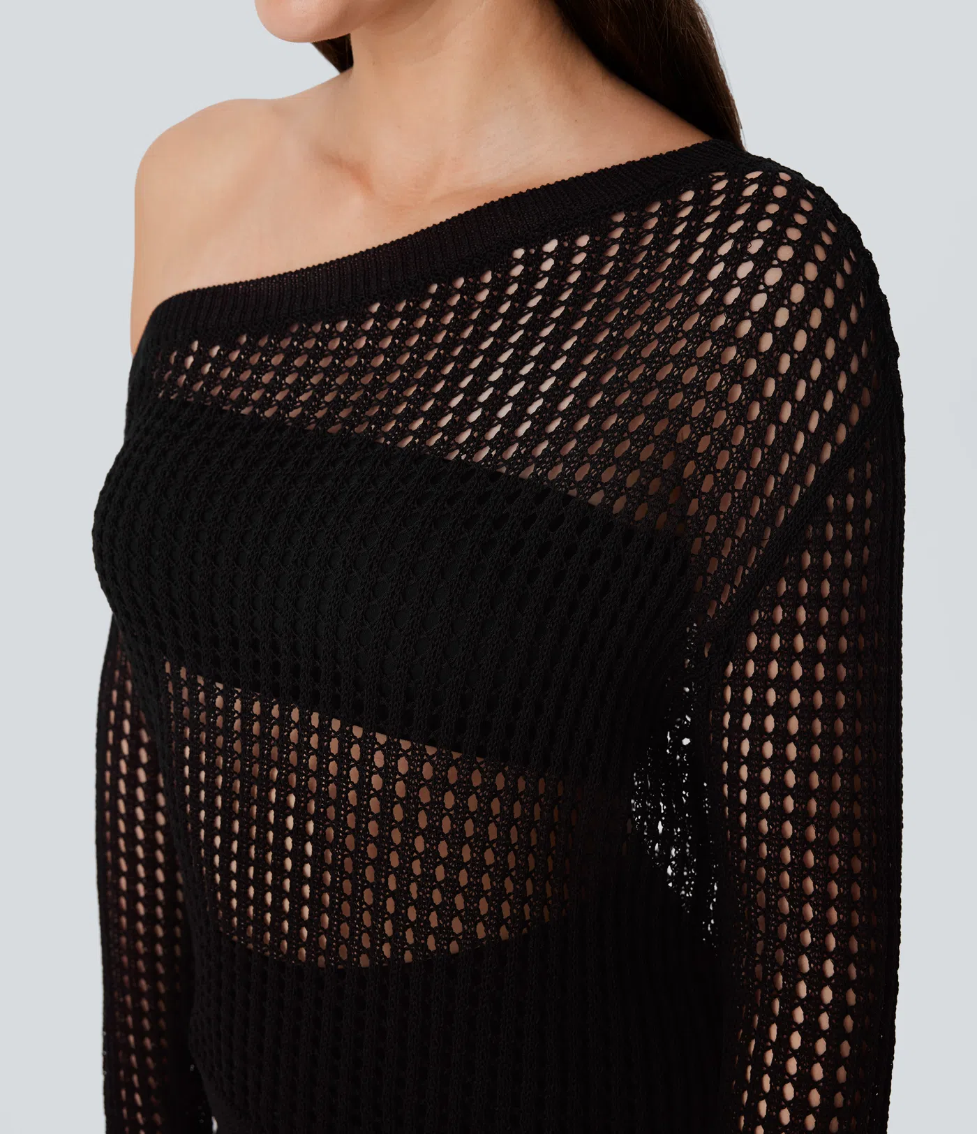 One Shoulder Long Sleeve Cut Out Casual Linen-Feel Sweater