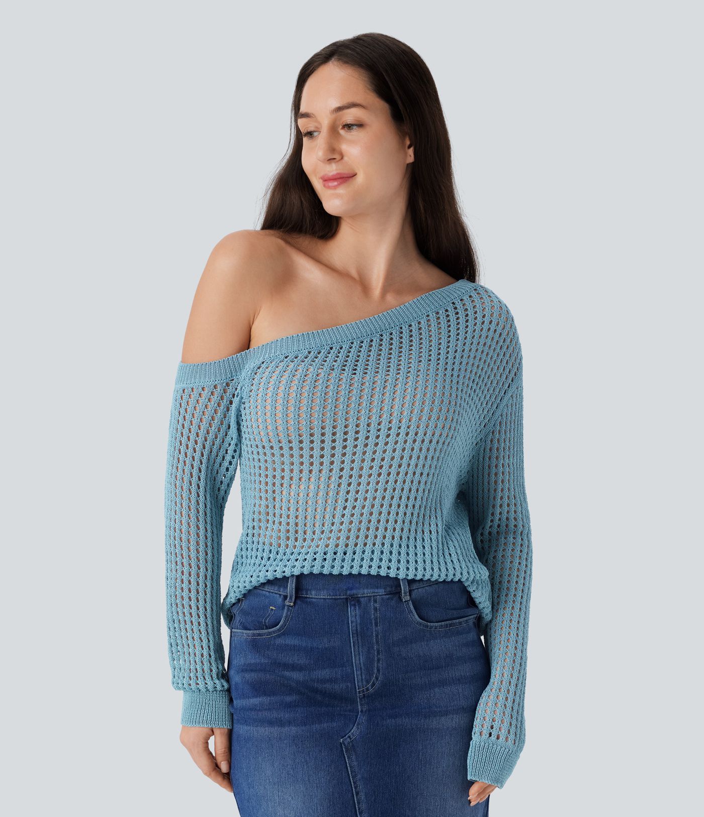 Lässiger, einschultriger Pullover mit langen Ärmeln