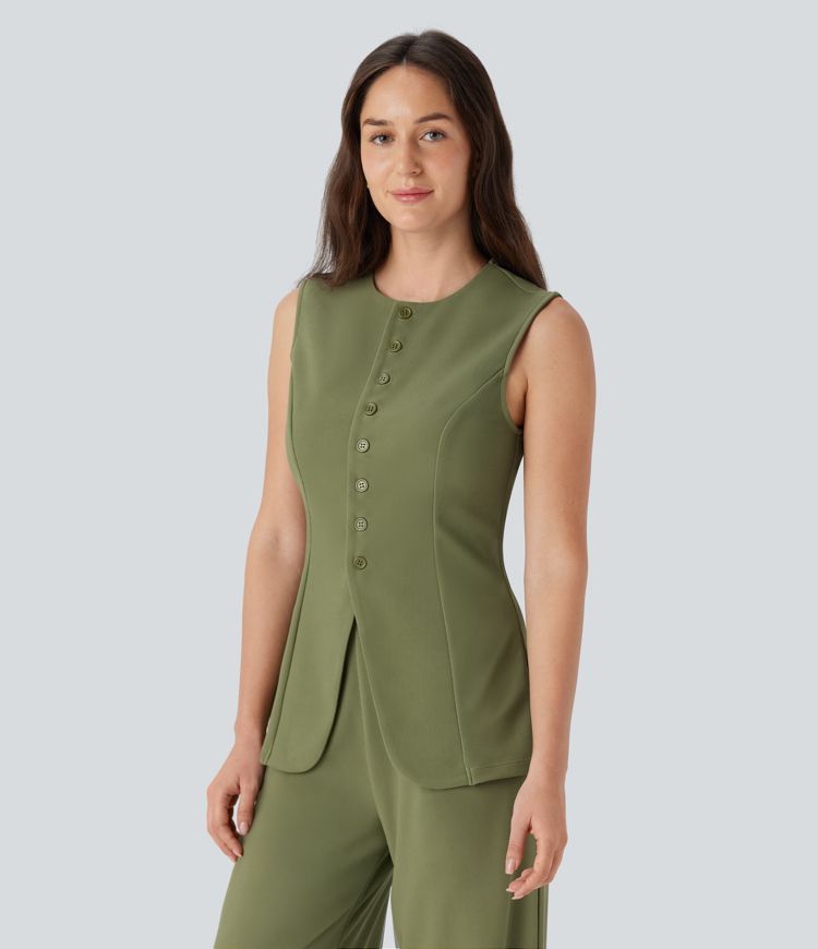 Round Neck Sleeveless Fly Micro Waffle Work Vest