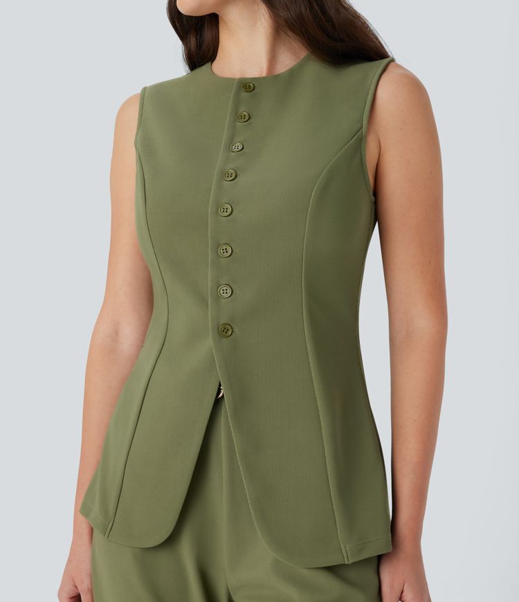 Round Neck Sleeveless Fly Micro Waffle Work Vest