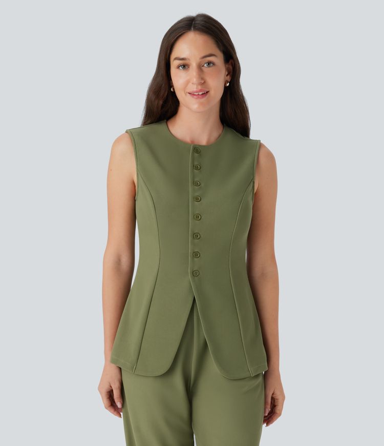 Round Neck Sleeveless Fly Micro Waffle Work Vest