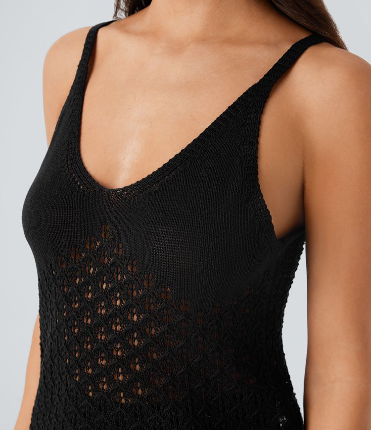 V Neck Backless Cut Out Casual Sweater Knit Linen-Feel Tank Vest Top