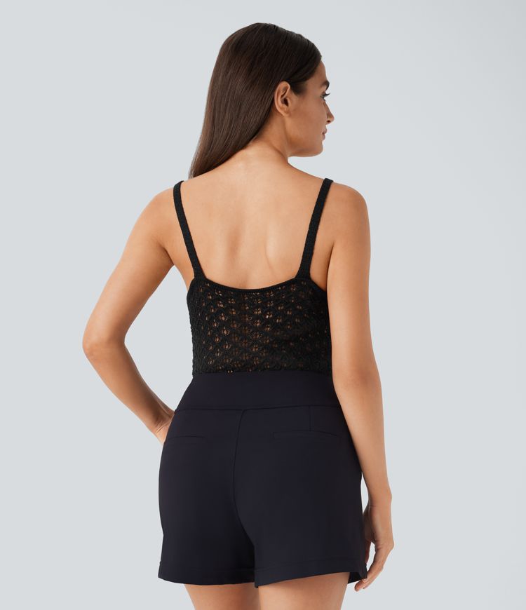 V Neck Backless Cut Out Casual Sweater Knit Linen-Feel Tank Vest Top