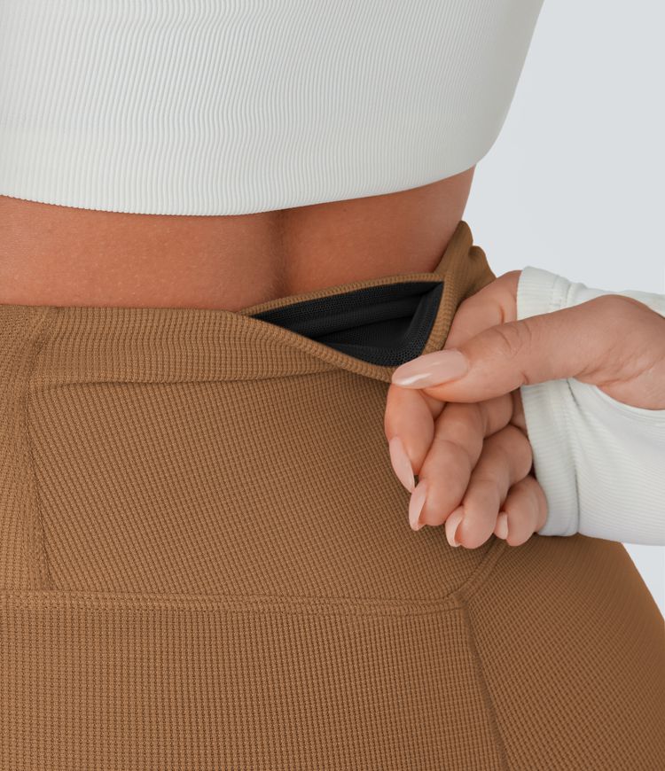 Ristatud kõrge vöökohaga taskutega vabaaja püksid