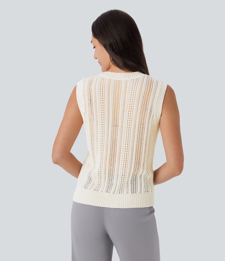 Round Neck Hollow Out Work Knit Tank Top