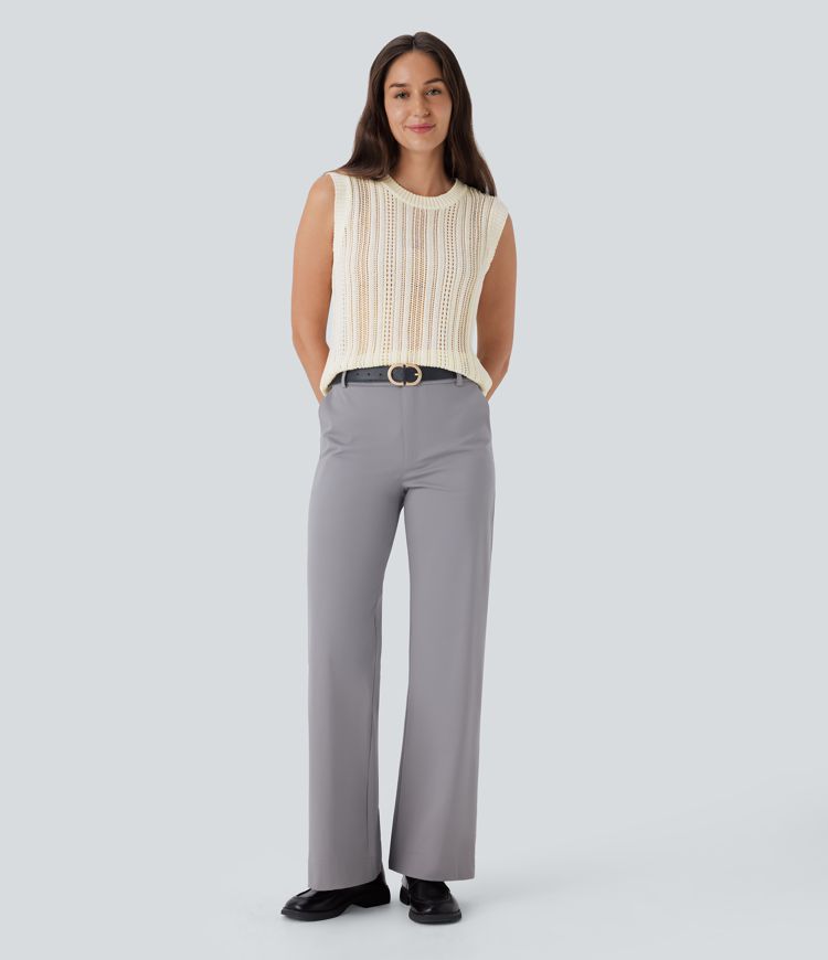 Round Neck Hollow Out Work Knit Tank Top