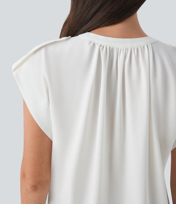 Ärmelloses Arbeitsoberteil mit V-Ausschnitt und dekorativen Knöpfen